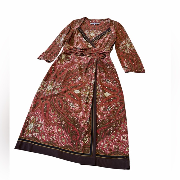 💙Anne Klein Red and Brown Paisley Dress - Picture 2 of 7